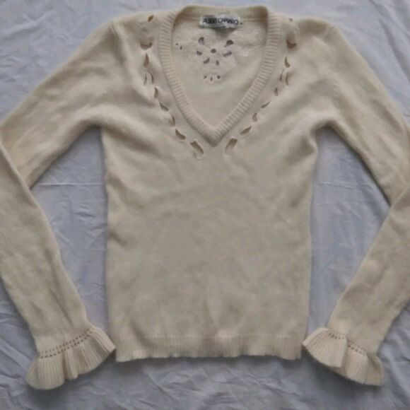 Vintage Albert Capraro Lambswool Angora Rabbit Hair V-Neck Womens Sweater Small - Picture 2 of 8